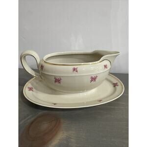 Johann Haviland Bavaria Gravy Boat Attached Underplate Floral Germany Rose Theme